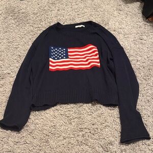 Women's Navy Flag Crewneck Sweater - Casual Knit Pullover